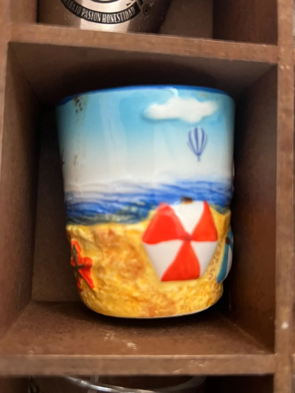Beach Scene Ceramic Tumbler with Umbrella Design